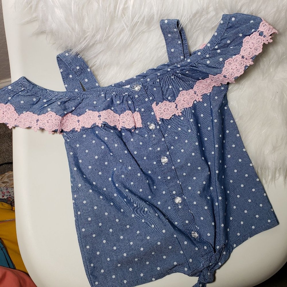 NEW Girls Polka Dot Lace Cold Shoulder Top